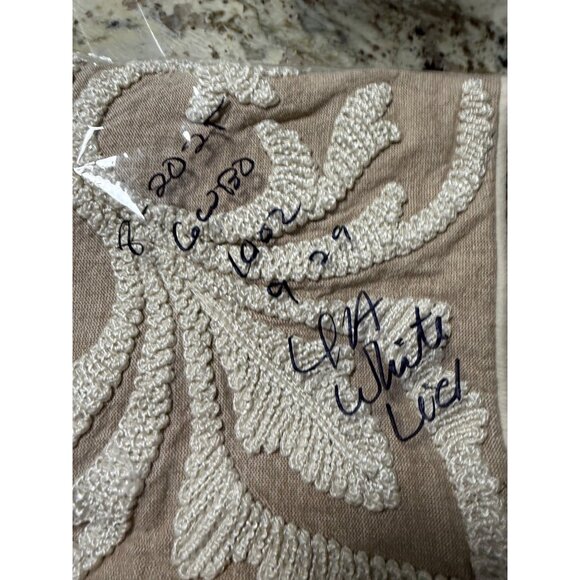 Pier 1 Imports Coastal Embroidered Natural Pillow Cover 17in Sofa zip Boho Htf - Picture 7 of 7